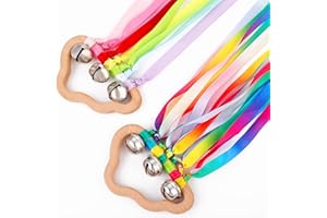 Grevosea 2 Pieces Kites for Kids, Hand Kite Hand Ribbon Kite with Bells Cloud Wind Wand Ribbon Wood Sensory Educational Tool for Birthday Party Supplies
