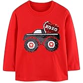 Valentine's Dinosaur Shirt for Toddler Boy Monster Truck Heart Flip Sequin T-Shirt Tractor Long Sleeve Kids VDAY Tops