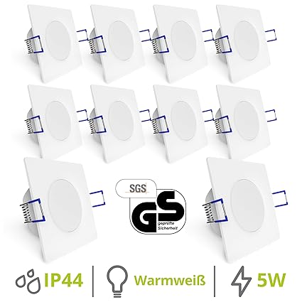 linovum® WEEVO 10x Einbauleuchte LED Set extra flach IP44 für Bad & Außen - Spot 230V weiß eckig 5W 2700K - Einbautiefe 29mm