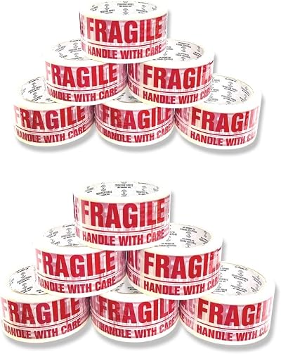 BARGAIN FACTORY Fragile Packing Tape 12 Rolls Per Pack Yellow Violet Red