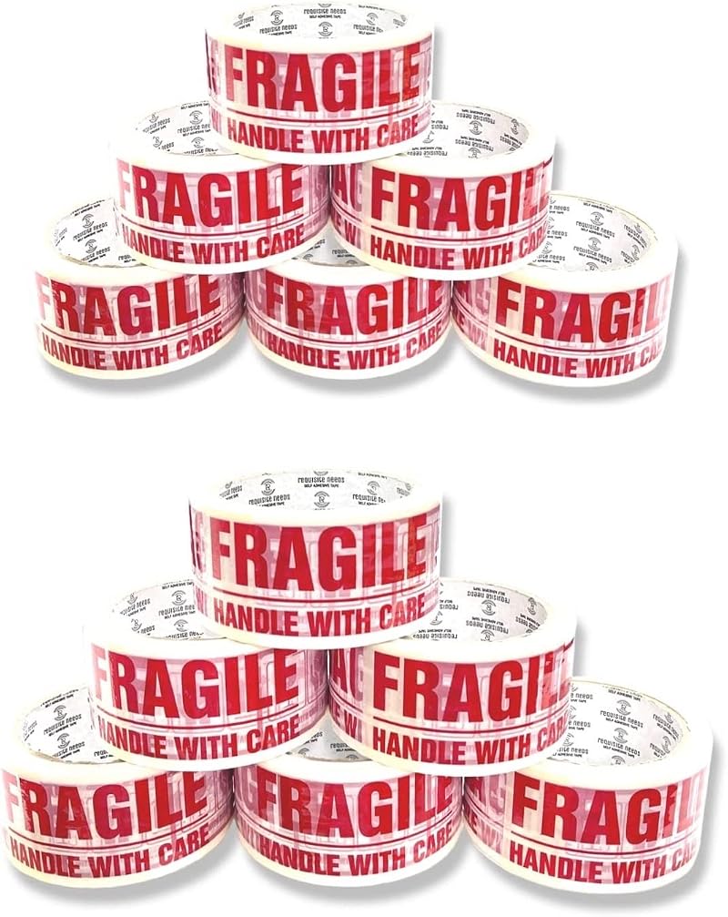 BARGAIN FACTORY Fragile Packing Tape 12 Rolls Per Pack Yellow Violet Red