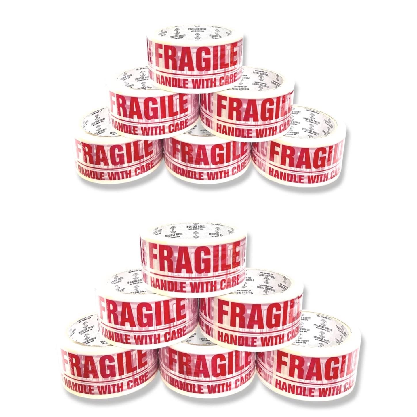 BARGAIN FACTORY Fragile Packing Tape | 12 Rolls Per Pack | Ideal for Fragile, Packaging, Shipping & Moving Boxes | Heavy Duty, Water-Resistant, Versatile Tape Roll | Yellow, Violet, Red