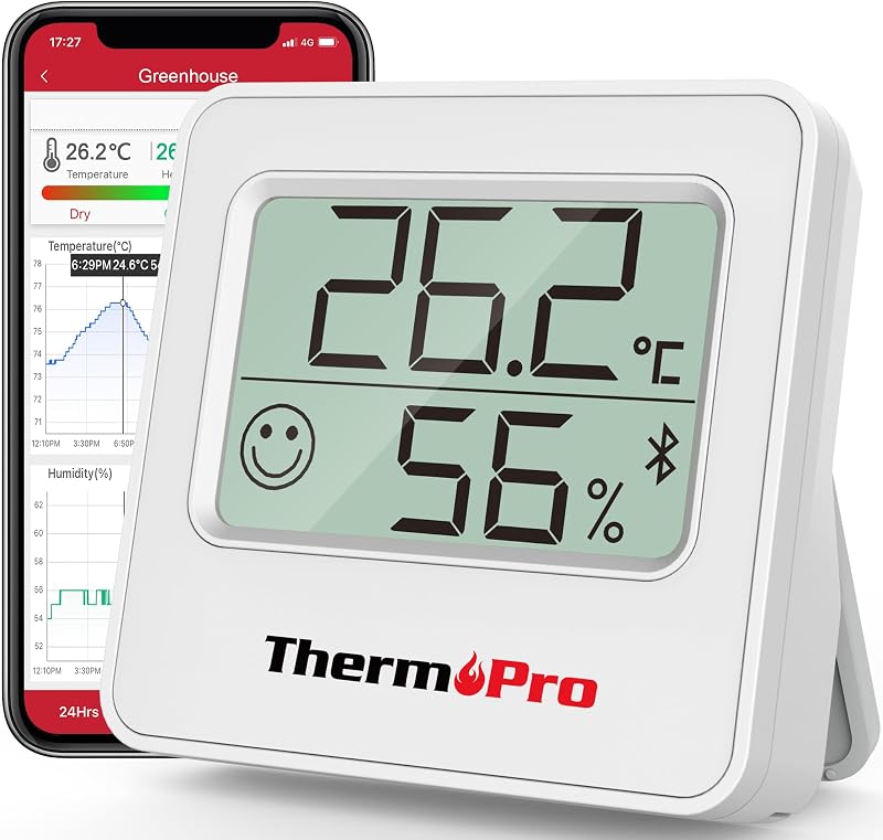 ThermoPro TP357 Bluetooth Hygrometer Mini Room Thermometer with Alerts