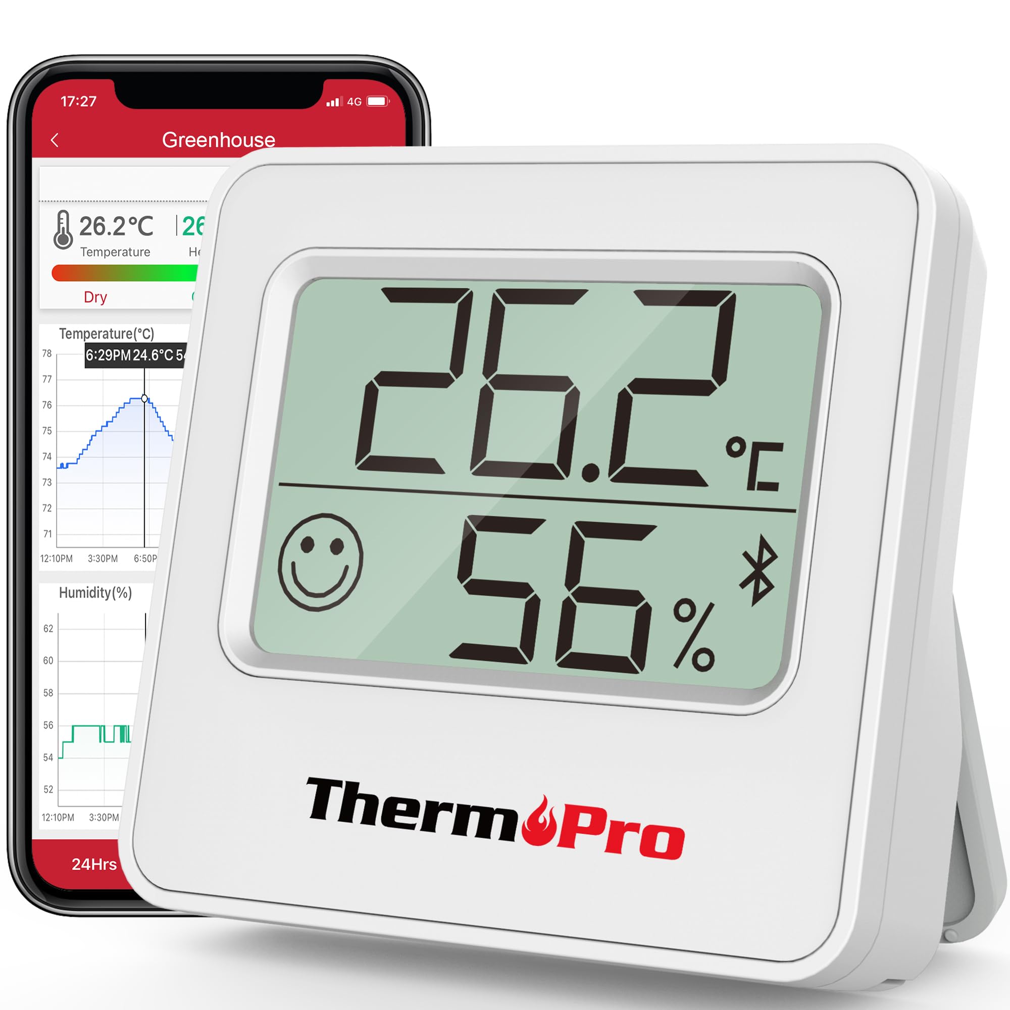 ThermoPro TP357 Bluetooth Hygrometer Mini Room Thermometer Indoor with Alerts, Humidity Meter and Temperature Monitor with Smart App and Data Recording with Humidity Sensor for Baby Room Office — image 1