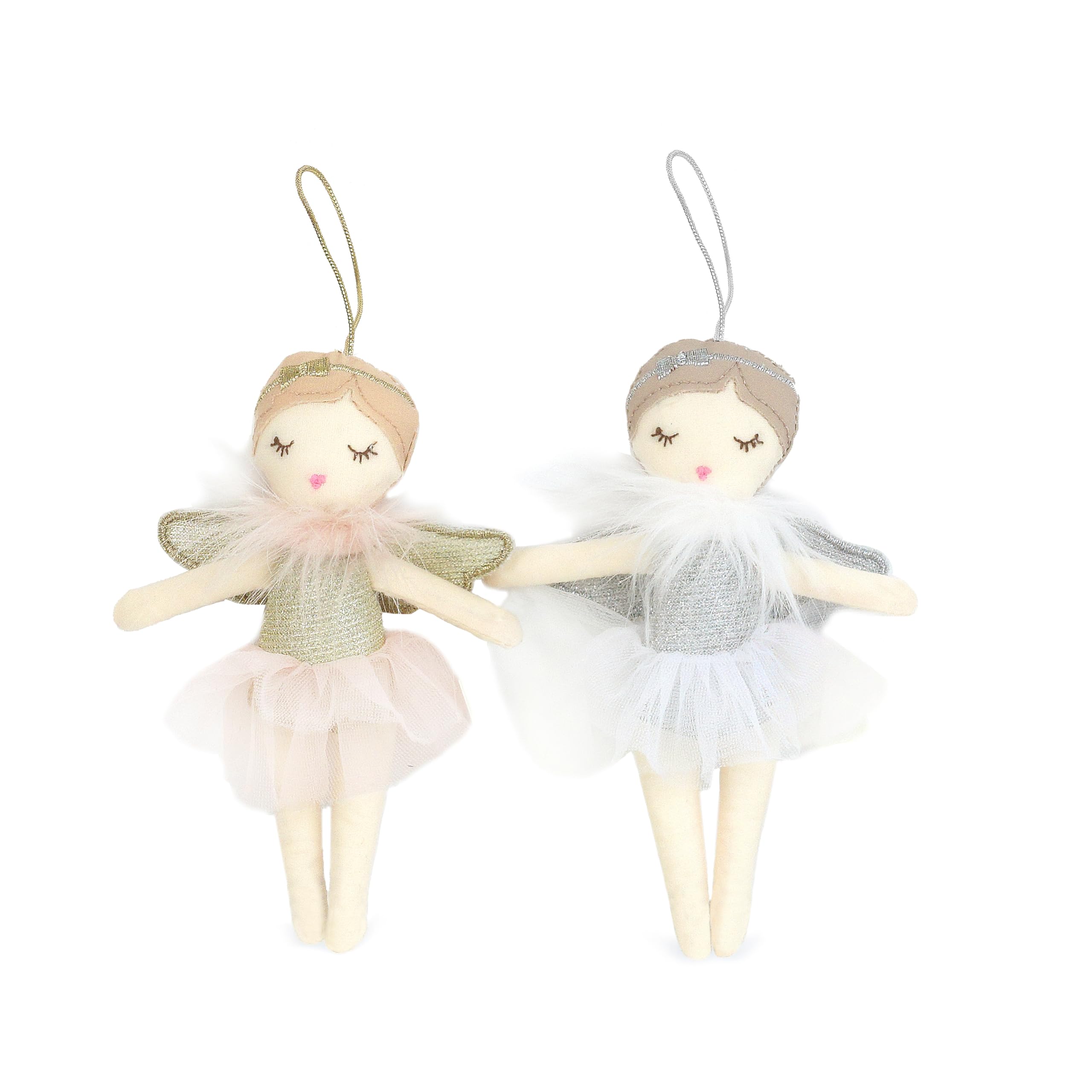MON AMI Plush Stuffed Angel Ornaments 2 Pcs – 6” Each, Christmas Tree Decoration, Hanging Angel Doll Pendants for Holiday Décor, Wedding