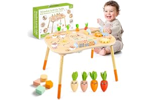 JOIVORAN Wooden Montessori Activity Table for Toddlers 6-36 Months | 6-in-1 Montessori Baby Activity Center with Shape Sorter, Sensory Learning Toys for Boys & Girls, 1st Birthday Gifts