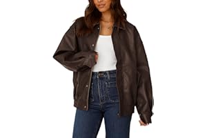 PRETTYGARDEN Women's Faux Leather Motorcycle Jacket Trendy Fall Spring Clothes Oversized Zip Up Winter Coat Outerwear