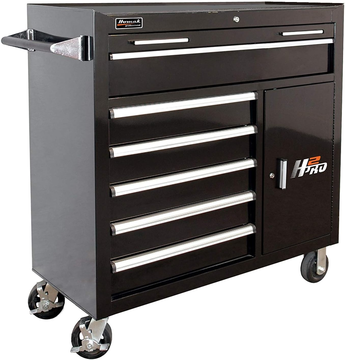 HomakH2PRO Series 41-Inch 6-Drawer with 2-Drawer Compartment Roller, Black, BK04041062