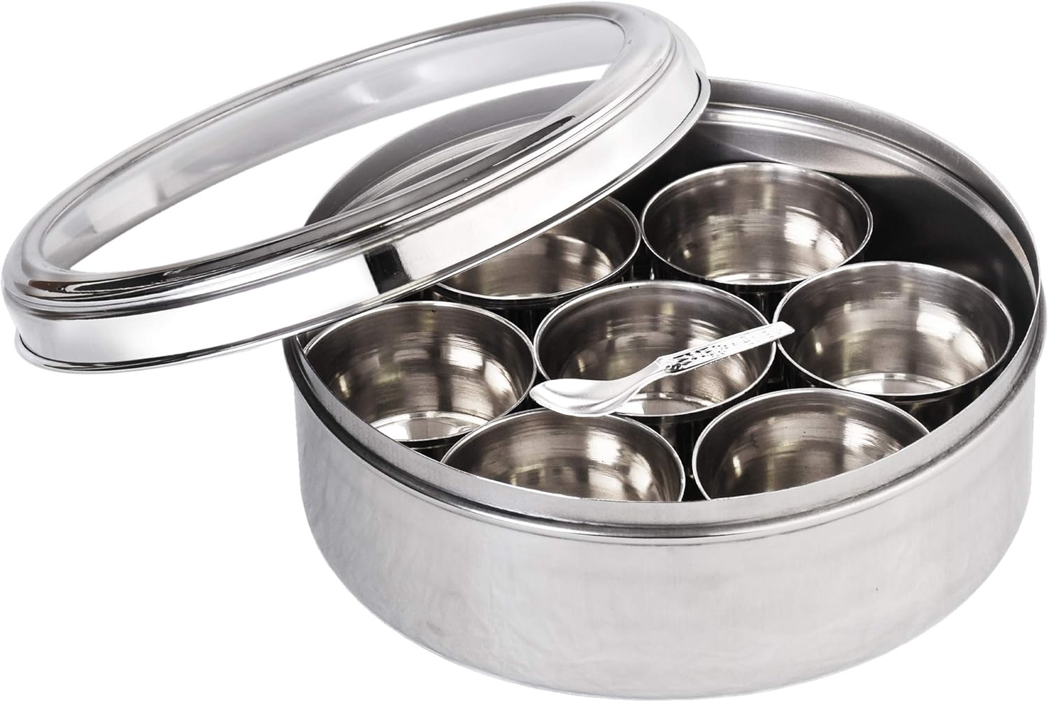 EVELYN LIVING Large Stainless Steel Indian 7 Spice Tin Box Tandoori