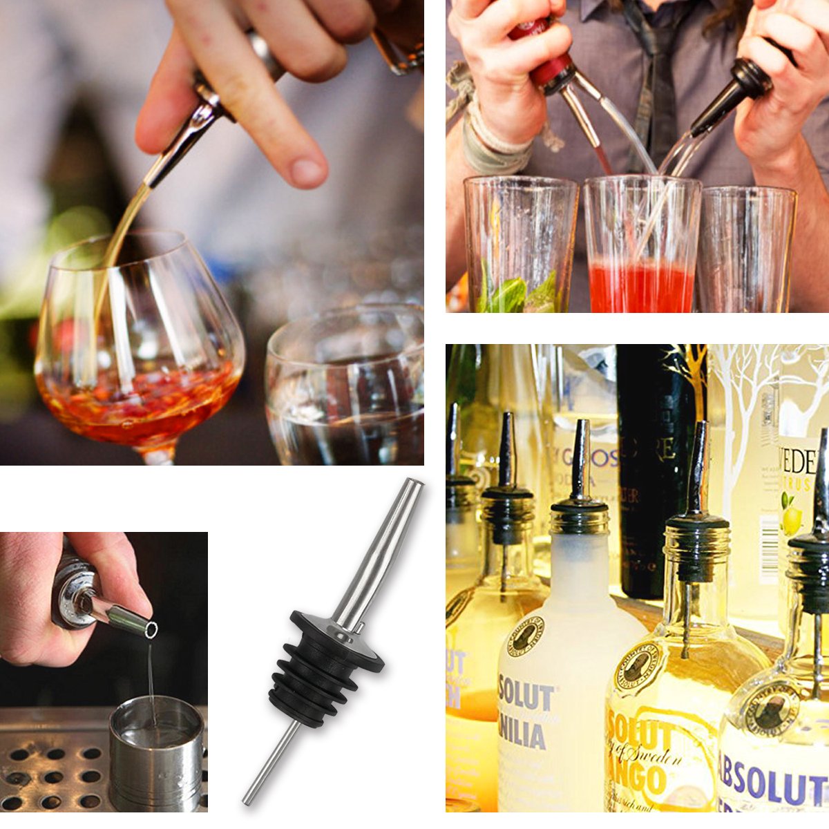 Ausgießer [8 Stück/Set,Edelstahl ] Flaschenausgießer & Portionierer mit Gummistopper für Flaschen Bar Ausgießer