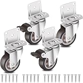 Nefish Side Mount Casters 2 Inch L-Shaped Small Rubber Caster Set of 4, Ball Bearing 360 Degree Plate Swivel Castors Wheel 600 LBS, Casters Wheels for Furniture, Baby Bed, Kitchen, Cabinet, Table