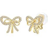 YOQUCOL Cute Bowtie Clip On Earrings for Women Bowknot Zircon Crystal Non Pierced Earrings