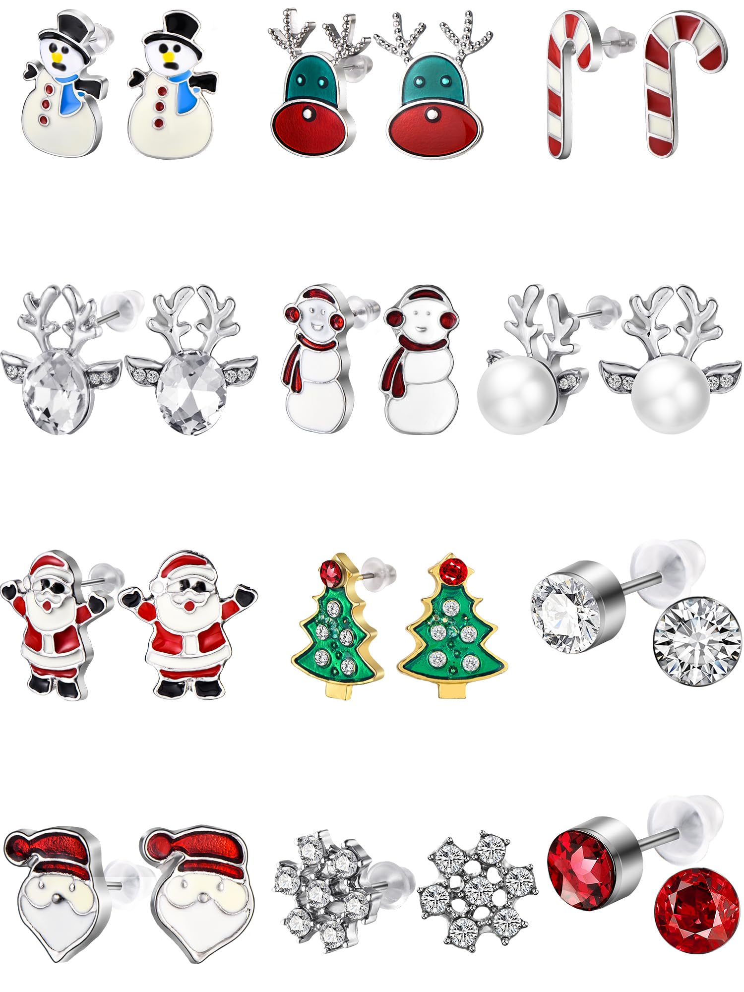 12 Pairs Christmas Stud Earring Drop Dangle Earrings Set Christmas Earring for Women Girls
