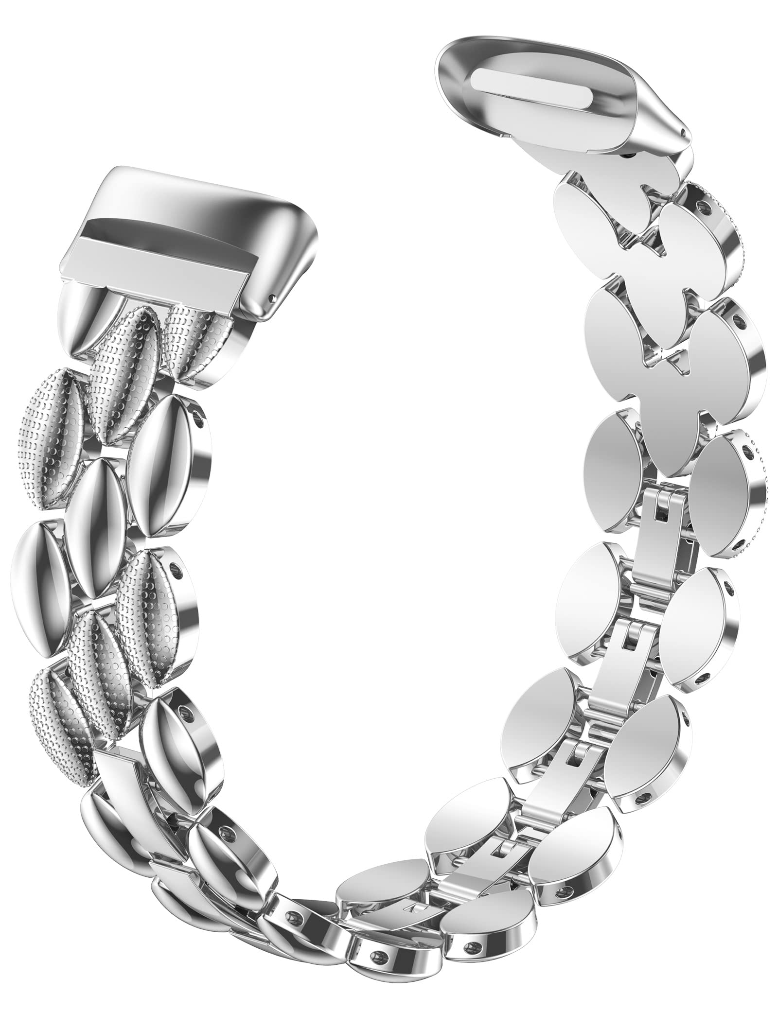 Wearlizer Compatible with Fitbit Charge 5 Strap, Adjustable Premium Metal Fashion Women Replacement Strap Bracelet for Charge 5 Smart Watch Band, Silver