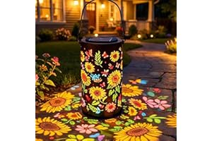 Solar Lanterns Outdoor Waterproof – Hanging Solar Lights with Retro Sunflower Pattern, IP65 Durable Metal Decorative Garden L