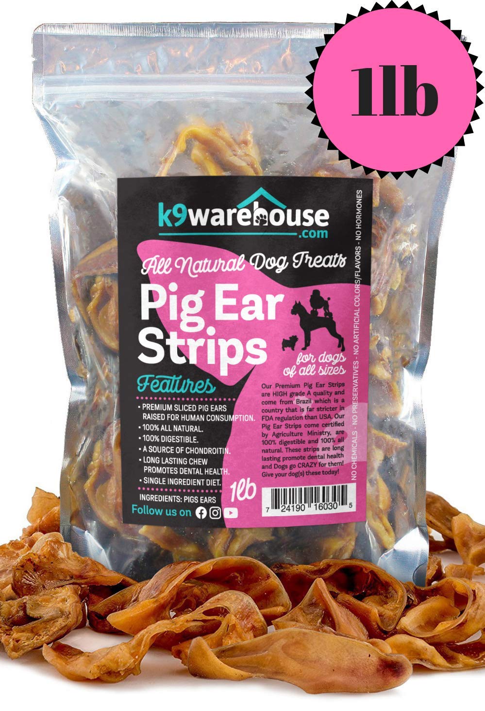 Pig Ears For Dogs One Pound Pigs Ear Strips (20+) Of All Natural Dog