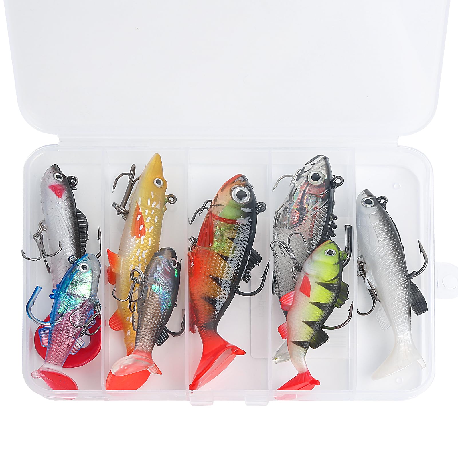 Realure Soft Plastic Fishing Lures Set - 8 Pcs Pre-Rigged Jig Head, Premium Artificial Sea Bait for Saltwater Freshwater, Paddle Tail Swim Baits for Bass Trout Perch