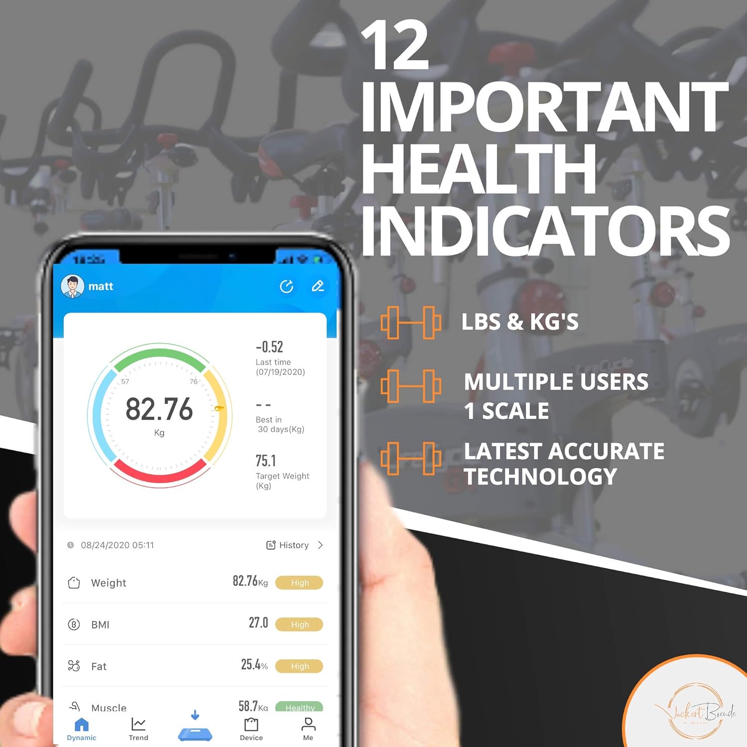 Dream it - Motivational Smart Scale,W Body Fat Scale, Body Composition Scale, Bathroom Scales Know Your Body Fat Percentage, Muscle Mass & More. Modern Motivational Design.iOS & Android App: Health & Personal Care