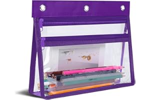 YoeeJob Pencil Pouch for 3 Ring Binder with 1.5 inch Expandable Large Capacity, Double Pockets Zipper Pencil Case, Pencil Binder Pouch for School Office Home,Purple