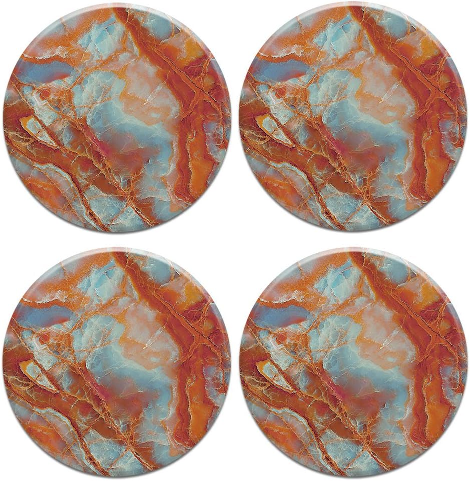 CARIBOU Coasters CARIBOU ROUND Ceramic Stone 4pcs Set, Mug Coffee Cup Place Mat Home Coasters for Hot & Cold Drinks, Blue Gold Marble, One Size