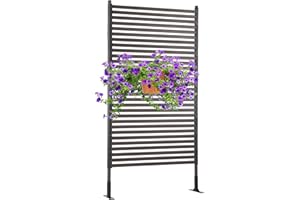 OTOSUNNY Metal Outdoor Privacy Screen with Stand, 3 ft W x 6 ft H PE-Coating Steel Pipes and Slats Panels, Decoative Privacy Screen Fence Panels Freestanding for Outside Patio Garden Backyard, Brown