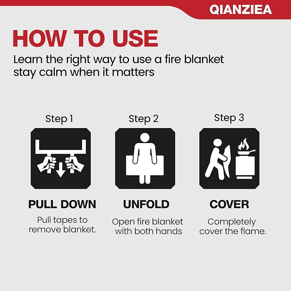 QIANZIEA 4 PACK FIRE BLANKET 40” X 40” – EMERGENCY FIRE BLANKET FOR KITCHEN & HOME, FIBERGLASS FIRE SUPPRESSION BLANKET