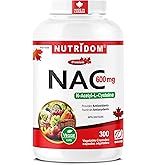 Nutridom NAC 600 mg, 300 Capsules, N-Acetyl-L-Cysteine Supplement, Non-GMO, Vegan, Gluten Free, Made in Canada