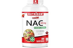 Nutridom NAC 600 mg, 300 Capsules, N-Acetyl-L-Cysteine Supplement, Non-GMO, Vegan, Gluten Free, Made in Canada