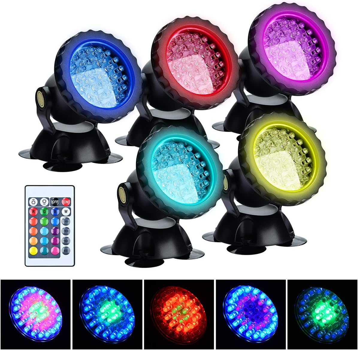 Lychee Waterproof Underwater Spot Lights,Remote Control Amphibious Change Color Submersible Lights for Garden Pond Aquarium Courtyard Swimming Pool Fountain Fish Tank (Set of 5) - Image 4