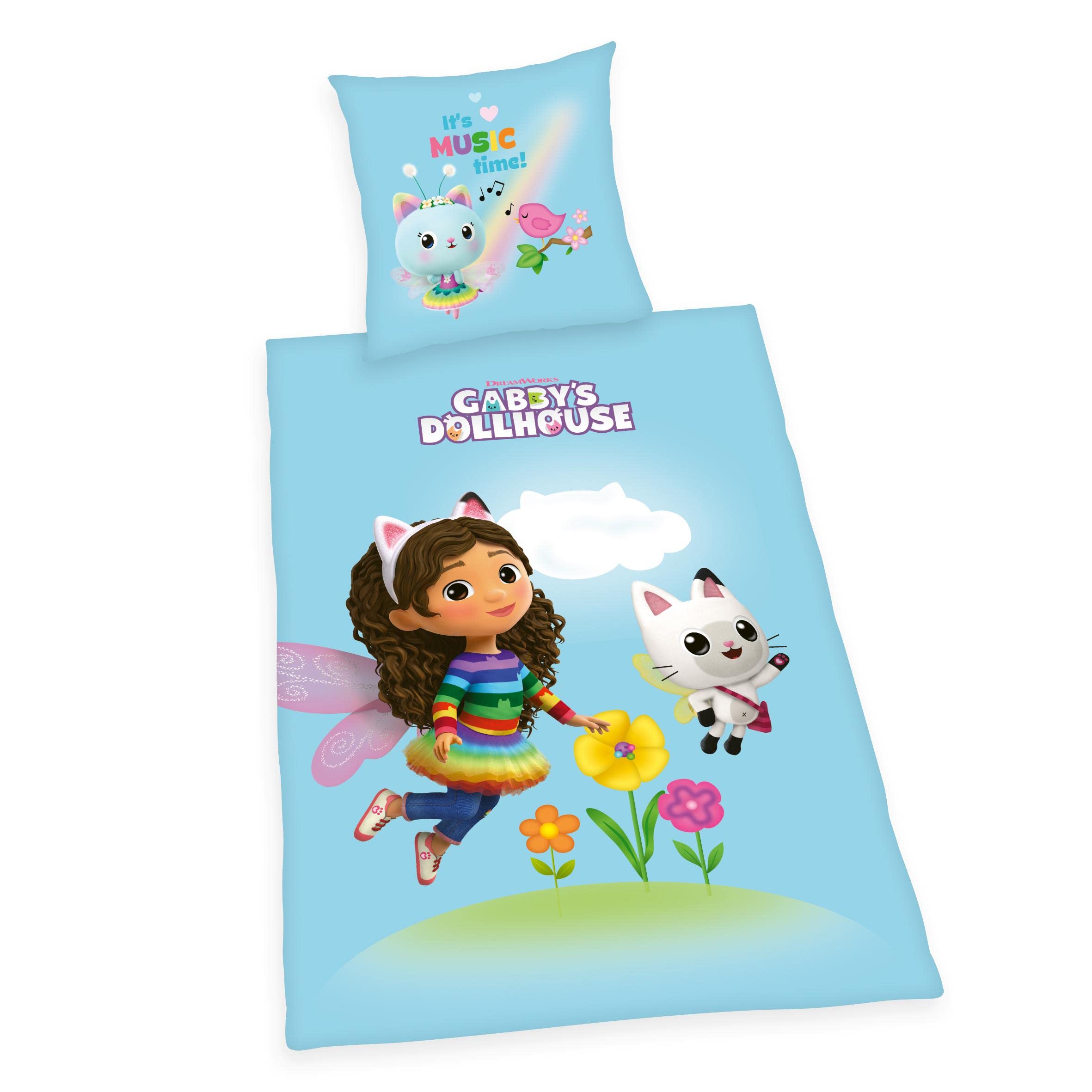 Herding Bedding set Gabby's Dollhouse, Pillowcase 80 x 80 cm, Duvet cover 135 x 200 cm, With smooth zipper, Cotton