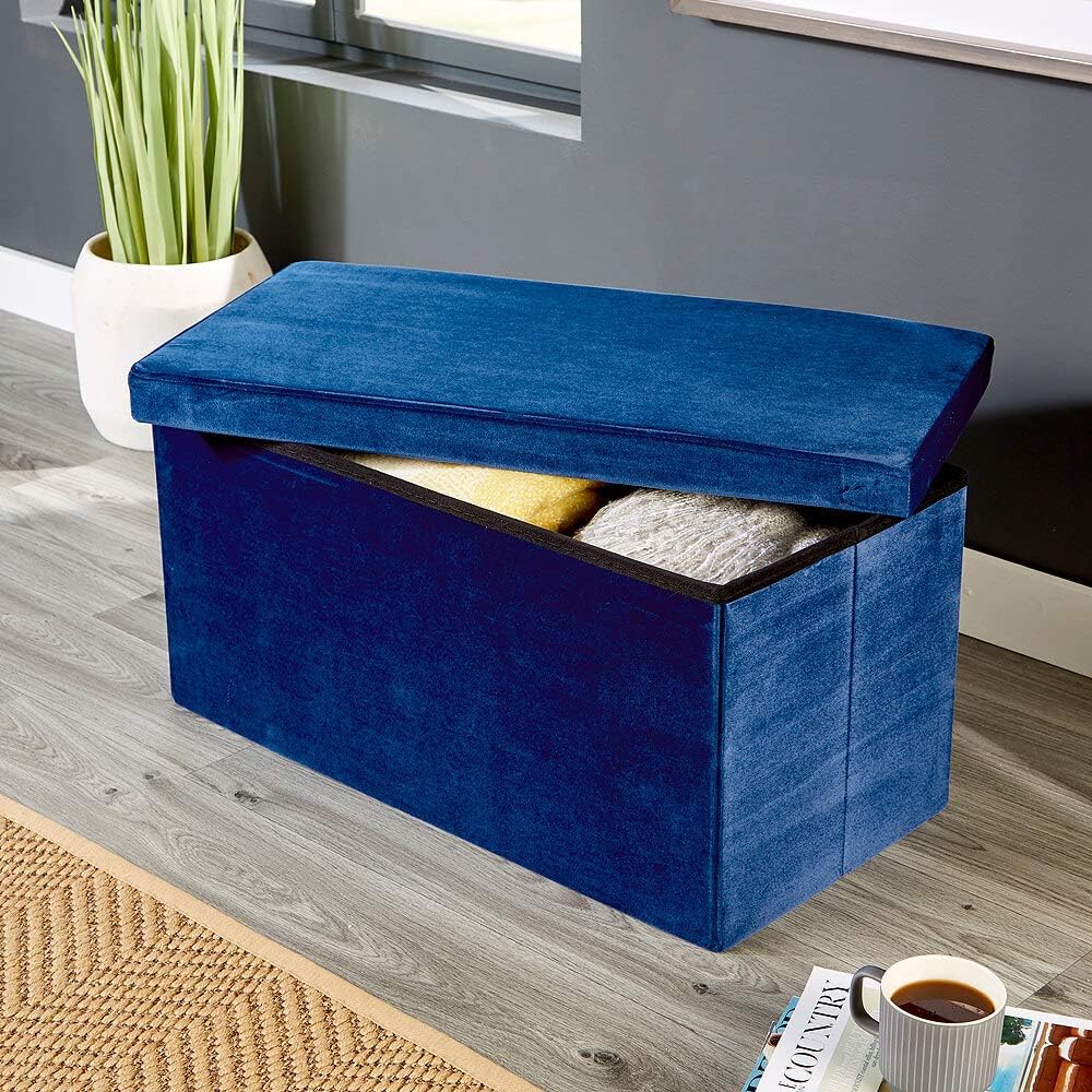 Home Source Velvet Navy Blue Ottoman, Large FOTRECFTN Amazon.co.uk Kitchen & Home