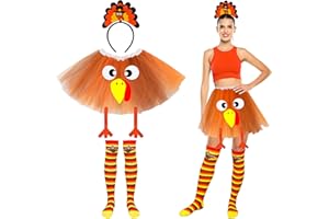 QZYL Thanksgiving Outfit Women, Turkey Trot Costume, Tutu Dress Headband Socks, Thanksgiving Cosplay for Adults