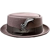 NYFASHION101 Mens Crushable Wool Felt Porkpie Hat w/Feather
