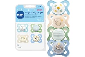 MAM Original Baby Pacifiers 0-6 Months, Glows in The Dark, 4 Pack | For Newborn Babies, BPA-Free Skin Soft Silicone Nipple, D