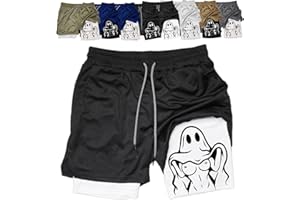 Siirigo Shorts Men, Mens Cute Ghost Sexy Boobs Graphic Print Quick Dry Gym Performance Athletic Running Shorts(Black a,L)