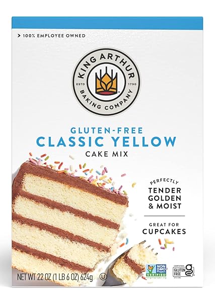KING ARTHUR, GLUTEN-FREE YELLOW CAKE MIX, GLUTEN-FREE, NON-GMO PROJECT VERIFIED, CERTIFIED KOSHER, NON-DAIRY, 22 OUNCES