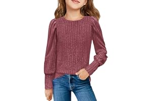 Haloumoning Girls Puff Long Sleeve Shirts Kids Fashion Ribbed Knit Tops Blouse 5-14 Years