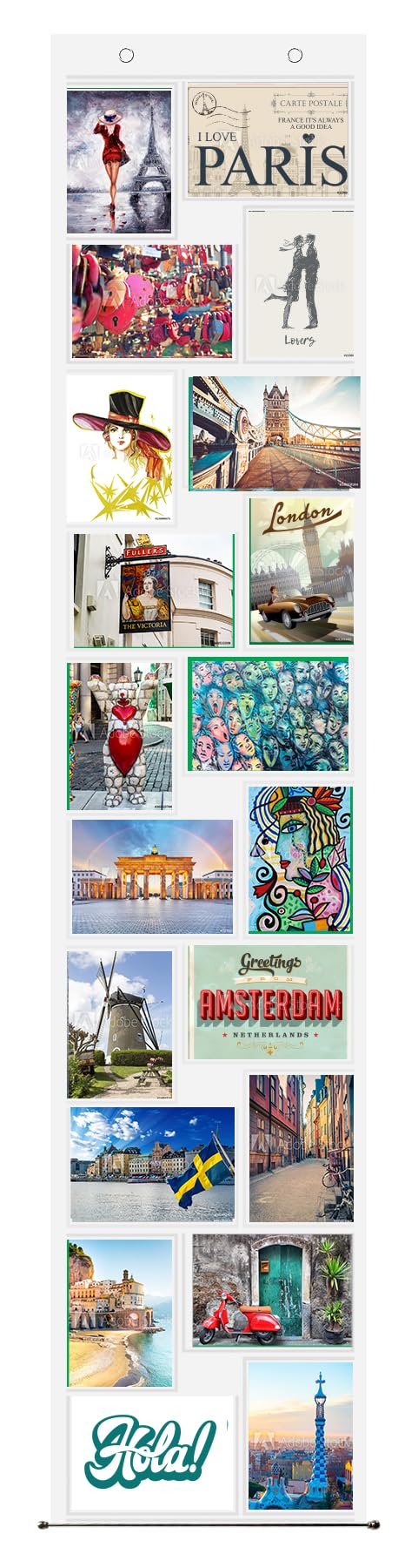 trendfinding photo curtain 10x15cm portrait and landscape for 20 photos transparent with metal eyelets for hanging, pretty metal rod and 2 decorative balls at the bottom