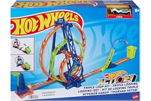 Hot Wheels Toy Car Track Set Triple Loop Kit, 3 Loops & Connects to Other Sets, Includes 1:64 Scale Car