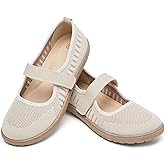 Waluzs Wide Toe Box Flats Shoes Women Knit Ballet Flats Mary Jane Dress Flat Wide Width Walking Shoes Slip-on with Strap