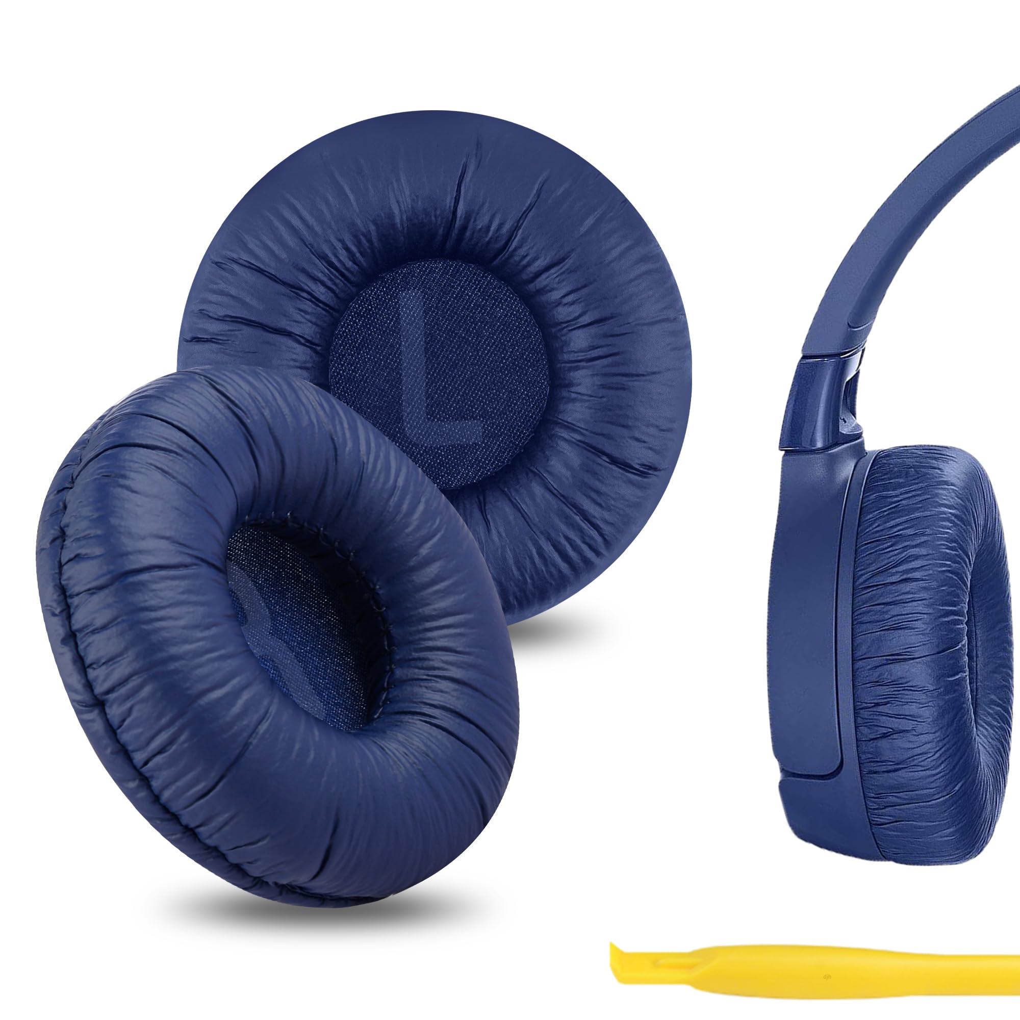 Geekria QuickFit Leatherette Replacement Ear Pads Compatible with JBL JR 300/ 300BT, T450BT, T500BT, Tune 500/ 500BT/ 510BT/ 520BT Headphones, Ear Cushions with Video Guide (Blue)