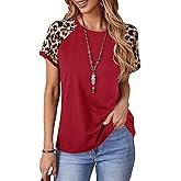Milumia Women Leopard Raglan Short Sleeve Tops Round Neck Casual Work Tee Shirts