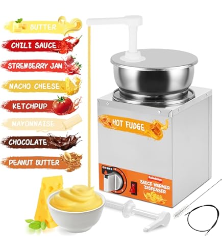 Nacho Cheese Warmer Dispenser – 4.2 Quart (2.65 Qt Container), 2 Pumps, 5 Temp Settings – For Cheese, Fudge, Caramel, Butter (110V)