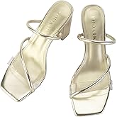 PODAIK Strappy Heels for Women Mule Heeled Slip on Sandals Clear Straps Chunky Block Slides Open Square Toe Transparent Slippers