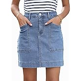 Sidefeel Women's Jean Skirt High Waisted Stretch Casual Summer Zimbaplatinum Denim Skirt with Pockets