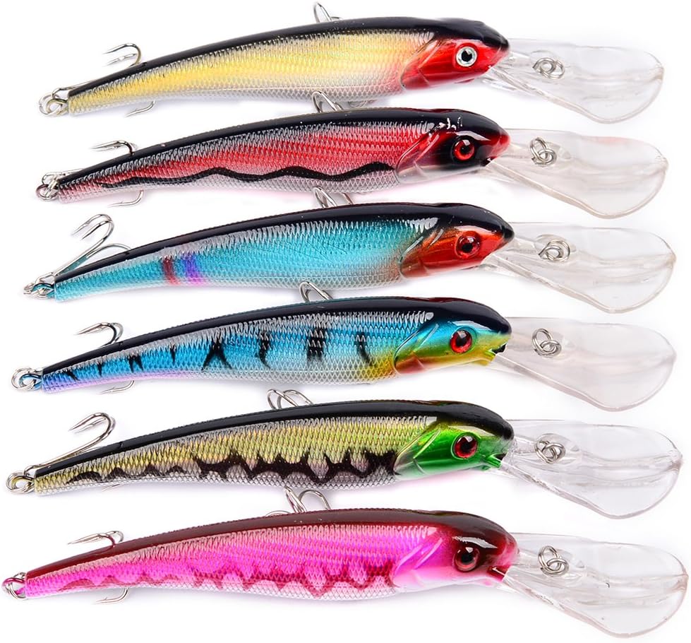 Baikalbass Fishing Lures Large Hard Bass Baits with Treble Hook Life-like Floating Fishing Bait 3D Eyes Minnow Popper Crankbait VIB Lure for Bass Trout Walleye Redfish 6PCS