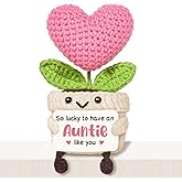 AceThrills Auntie Gifts, Birthday Gifts for Auntie from Nephew Niece, Cute Handmade Emotional Positive Mini Crochet Pink Heart Flower