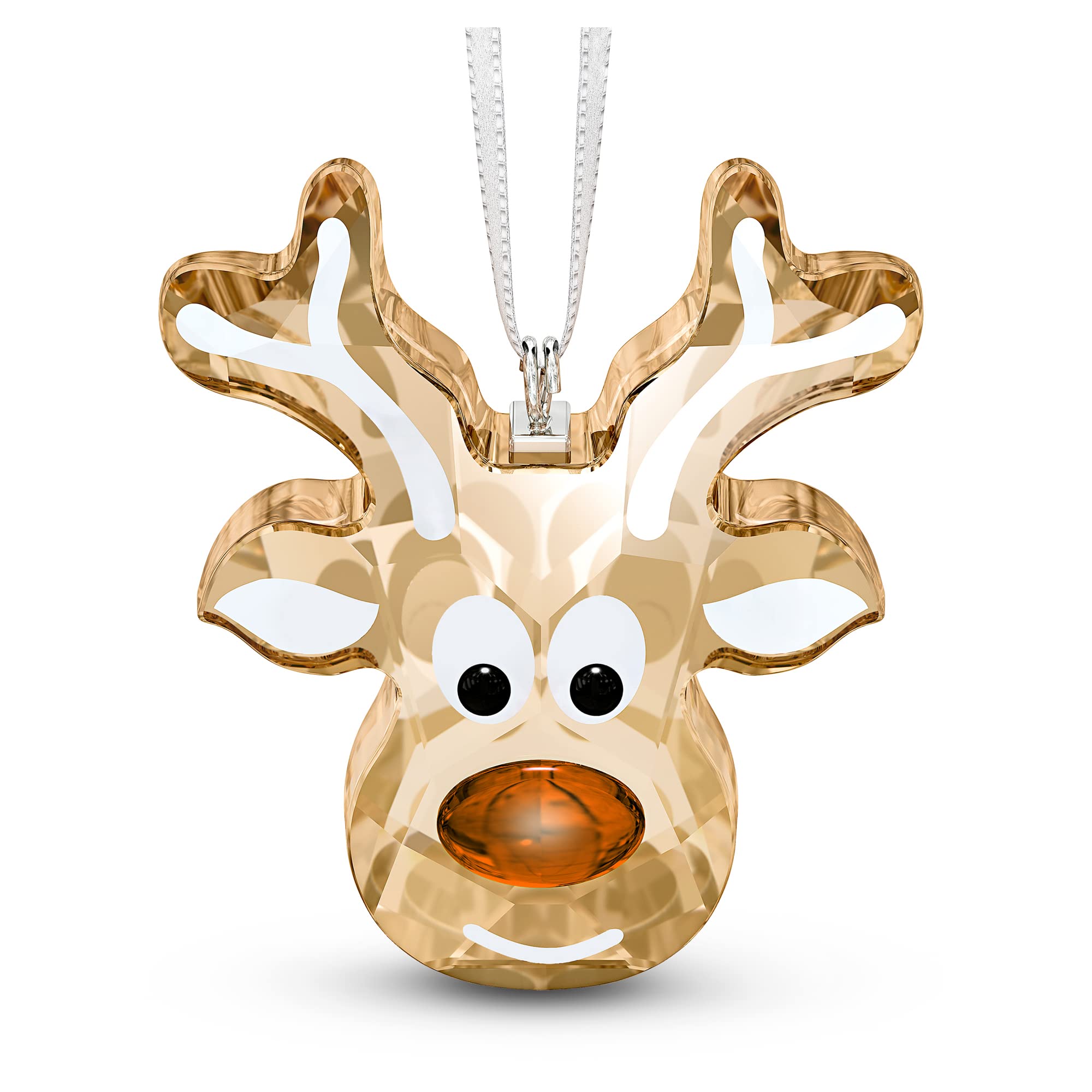SWAROVSKI Gingerbread Reindeer Ornament, for Hanging on a Tree or for Display, Gold Crystal with Copper Accent and Print Face, Part of The Swarovski Joyful Ornaments Collection