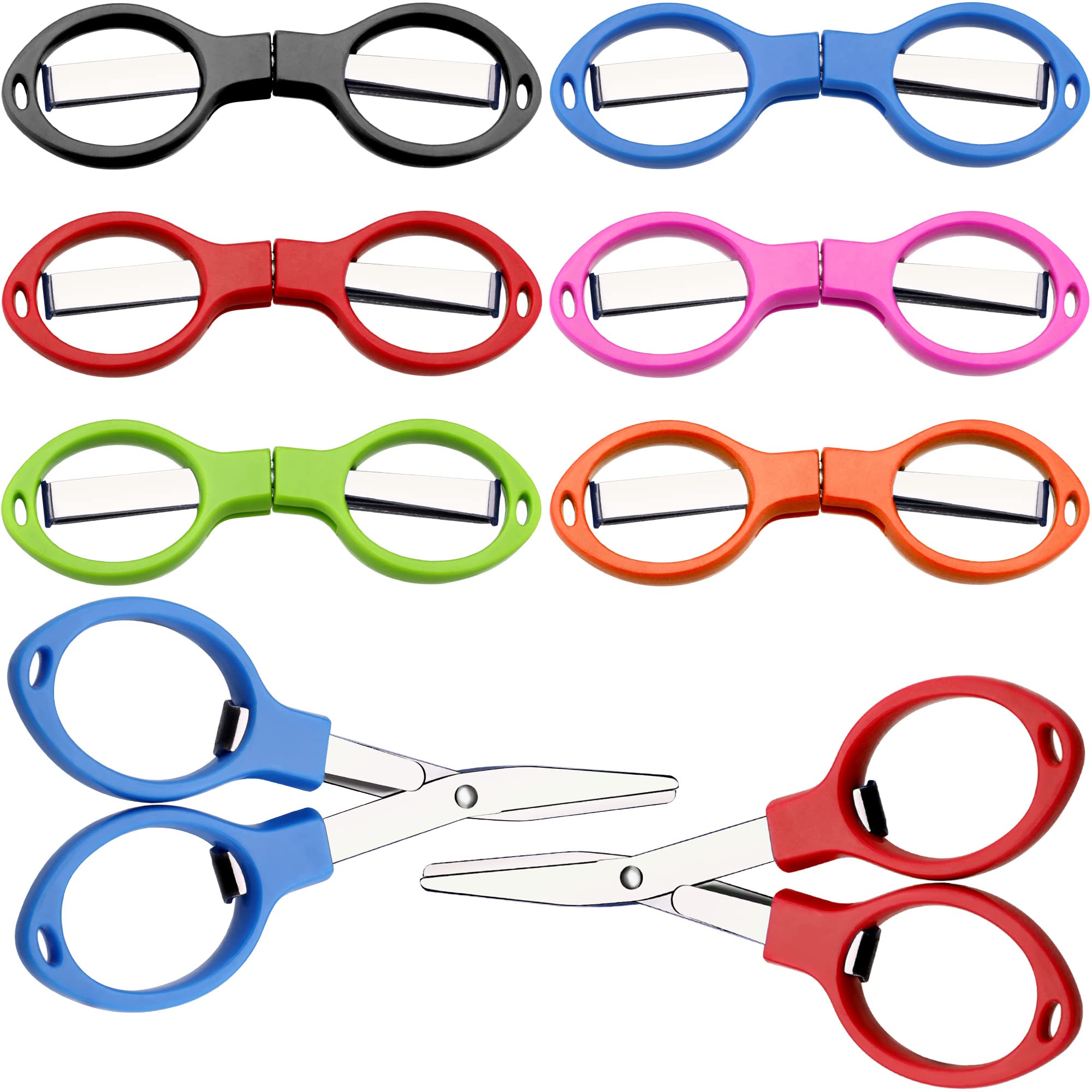 Tatuo 6 Pieces Stainless Steel Scissors Anti-Rust Folding Scissors Glasses-Shaped Mini Shear for Home and Travel Use (5 Colors)