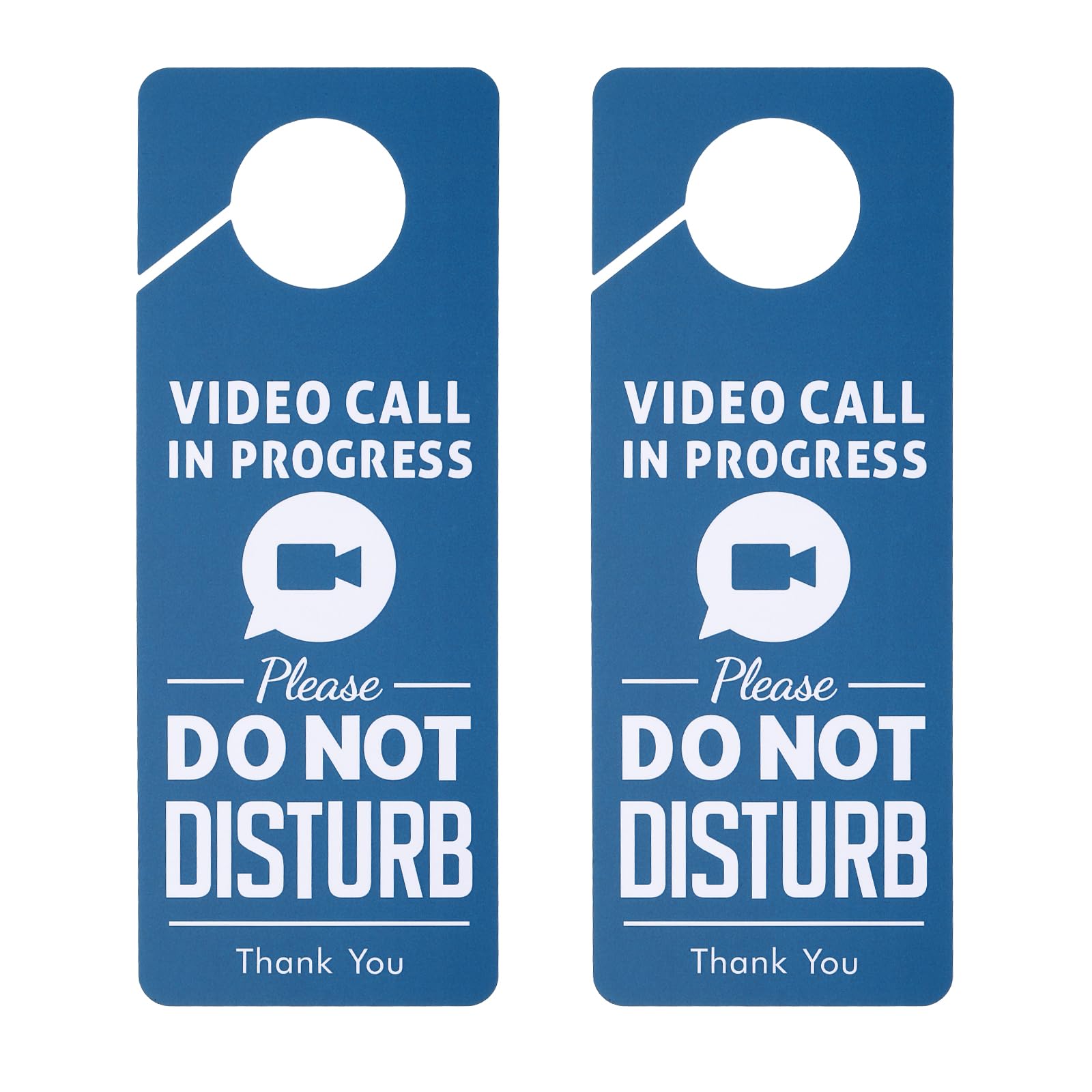 PATIKIL Do Not Disturb Door Hanger Sign, 2 Pcs PVC Double Sided Video Call in Progress Door Sign Decor for Office, Meeting, Session, Home, Recording, Blue, 9.3" x 3.5"